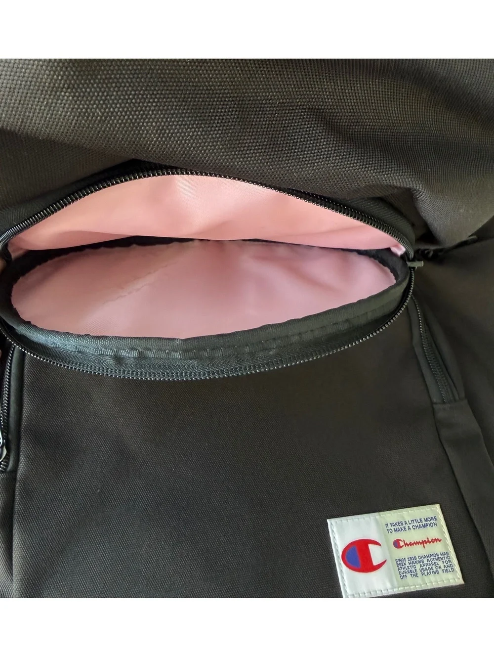Champion Black Backpack with Pink Lining